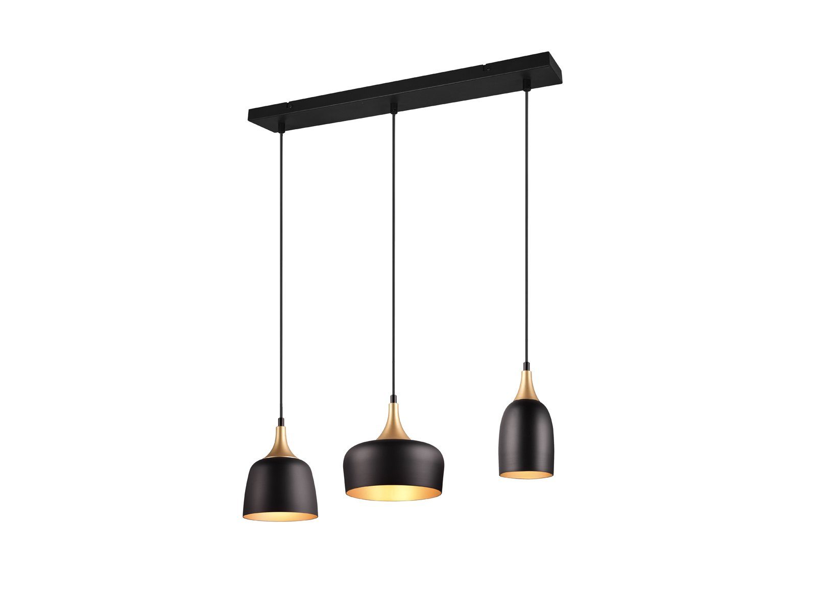 meineWunschleuchte LED Pendelleuchte, Dimmfunktion, LED wechselbar, warmweiß, Designer Balken-Lampe übern Esstisch 3 flammig Schwarz Gold dimmbar