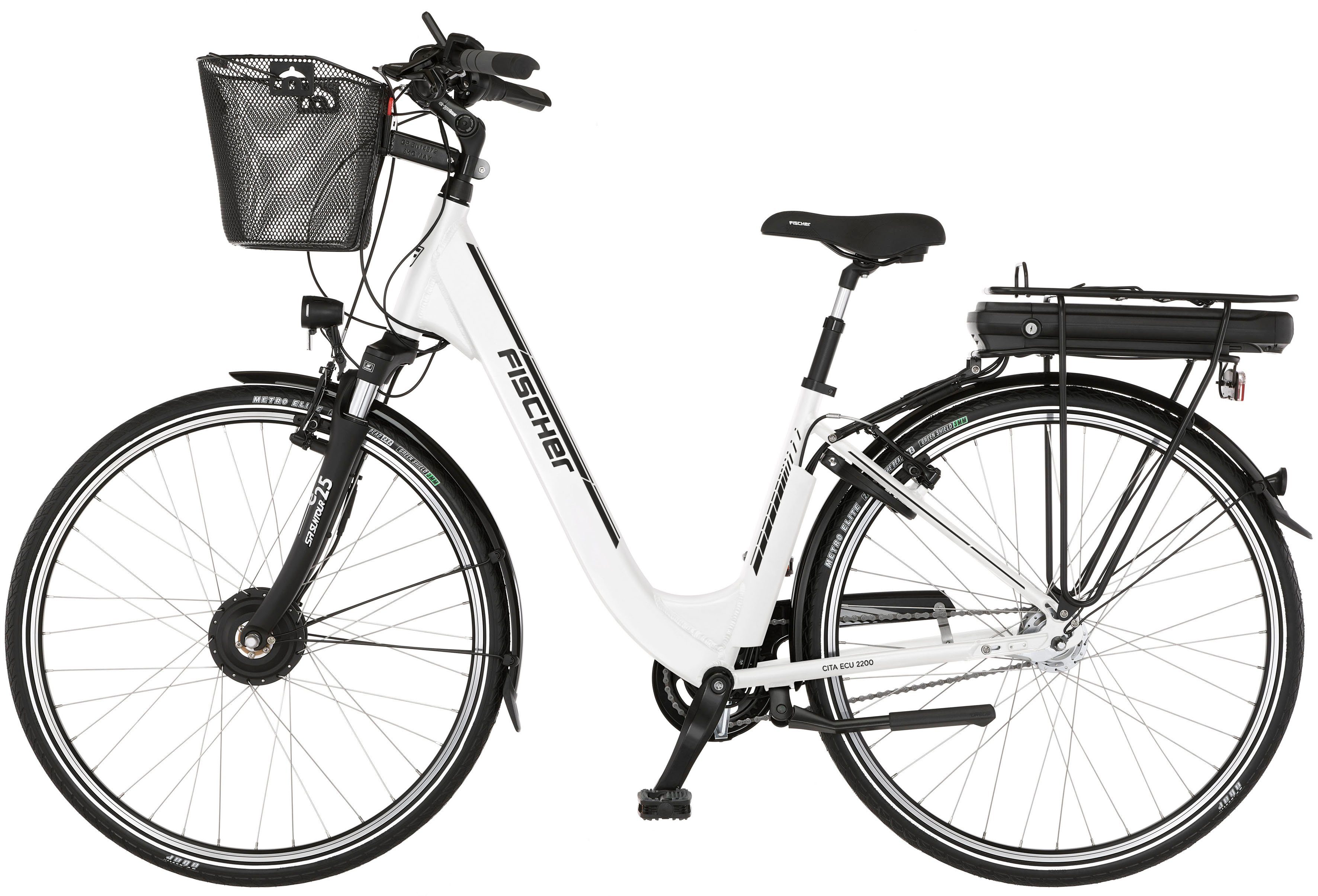 FISCHER Fahrrad E-Bike CITA ECU 2200 418, 7 Gang Shimano Nexus Schaltwerk, Nabenschaltung, Frontmotor, 418 Wh Akku, (mit Fahrradschloss)