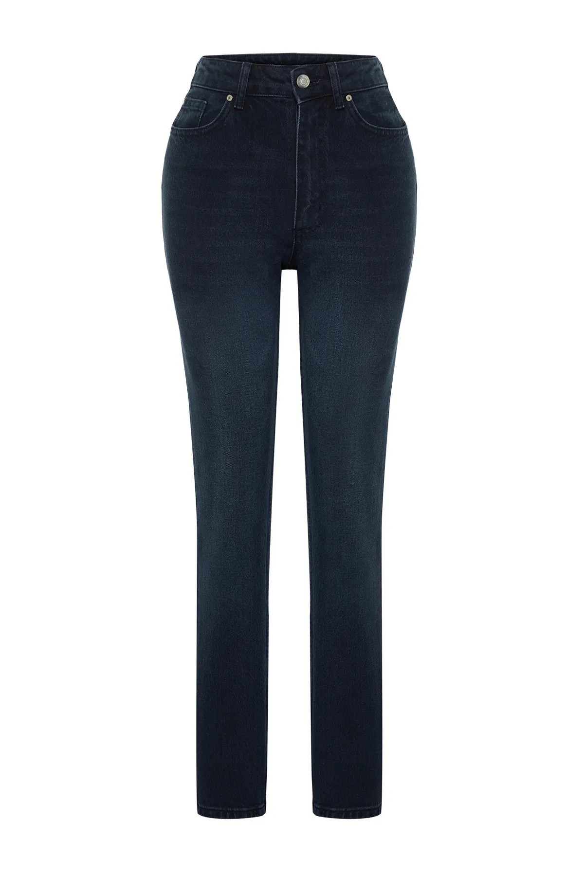 Trendyol Collection  Mitternachtsblaue bequeme gerade Jeans mit hoher Taille TWOAW24JE00091