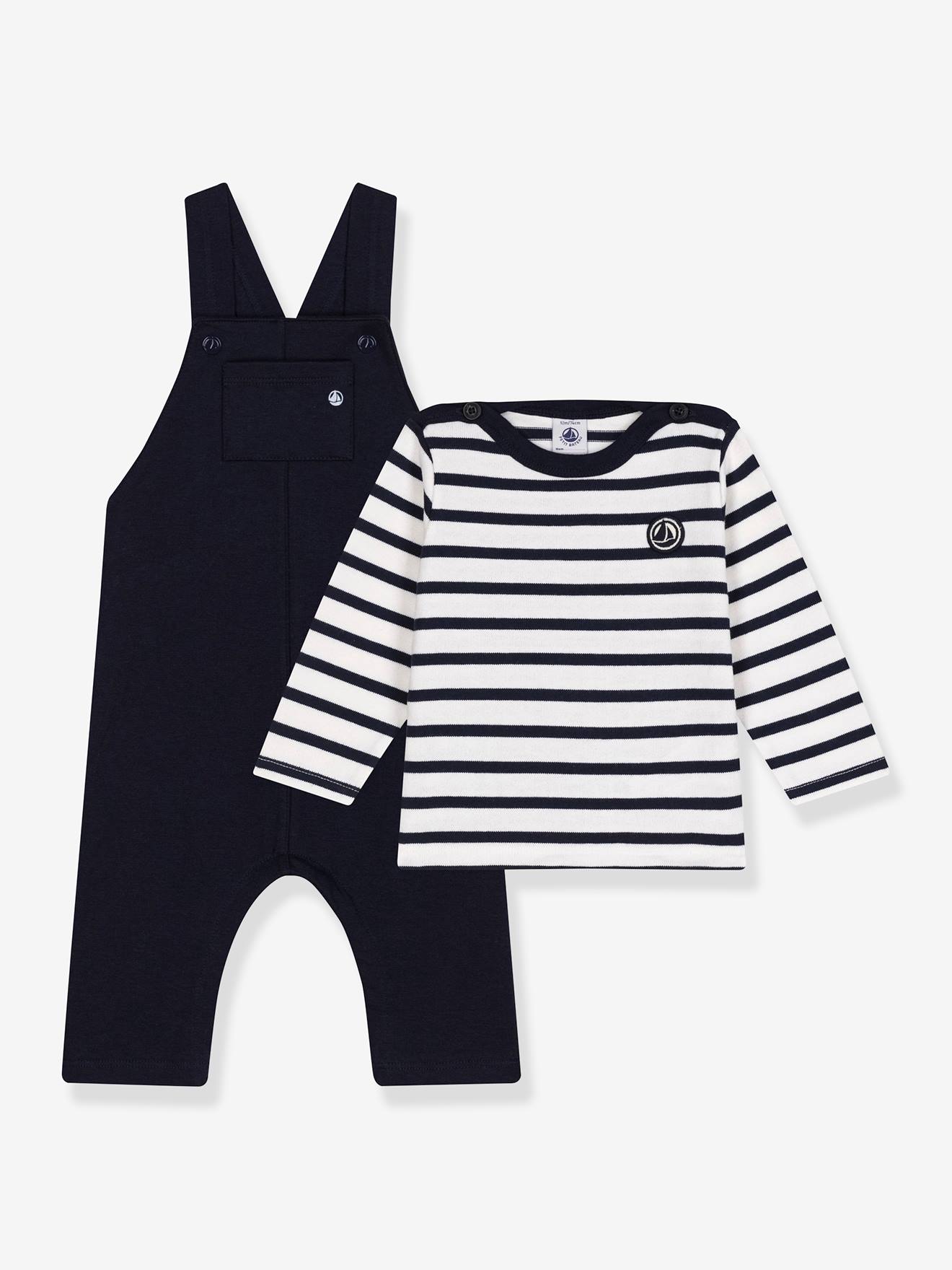 Petit Bateau Baby-Set: Latzhose & Ringelshirt PETIT BATEAU - marine