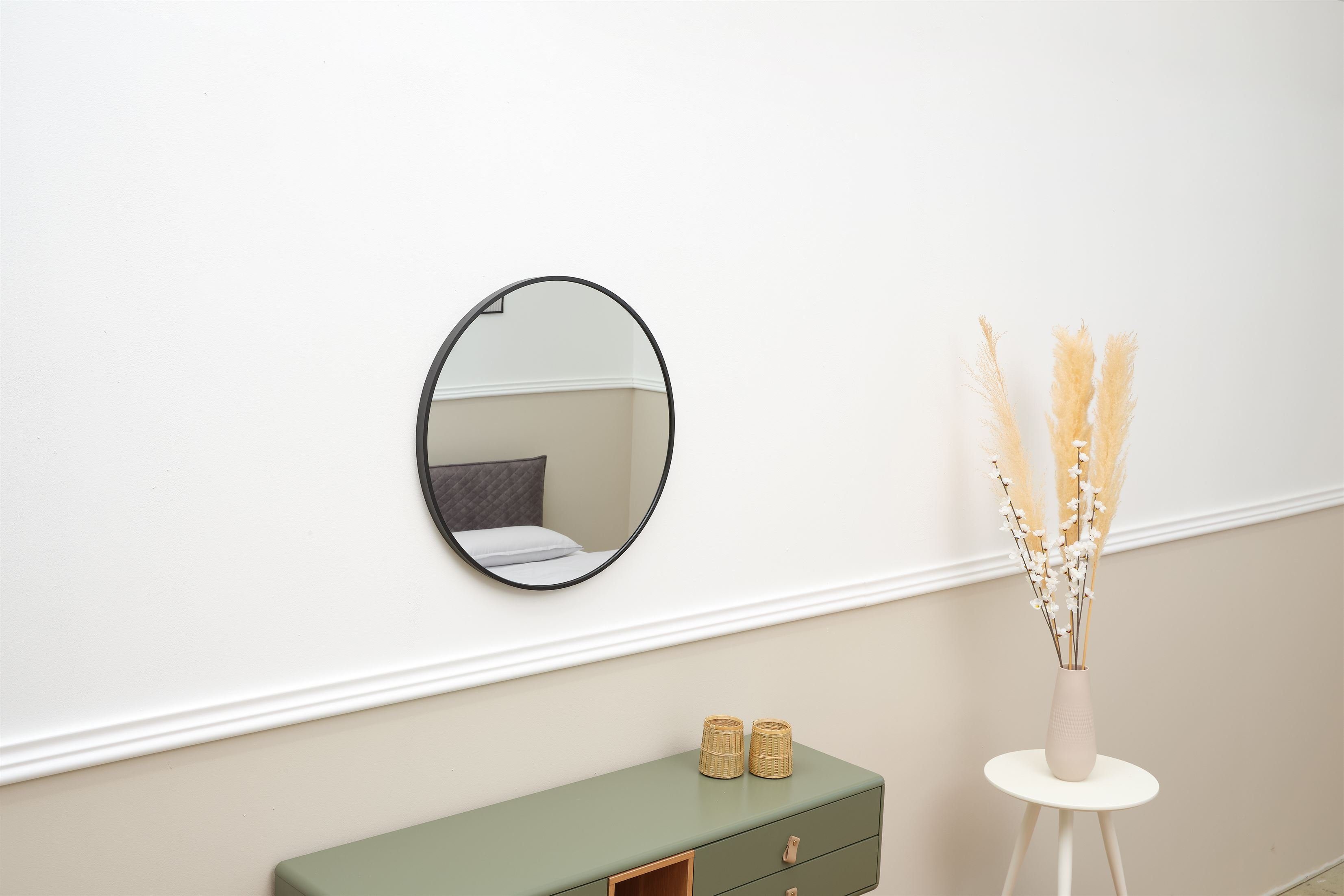 Terra Home Wandspiegel Spiegel rund 60x60 Schminkspiegel Metallrahmen (schwarz, Badezimmerspiegel Flurspiegel), inklusive Schrauben und Dübel