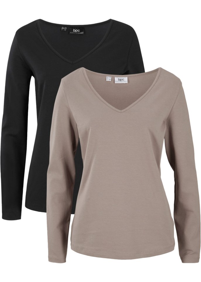 Langarmshirt mit V-Ausschnitt (2er Pack)