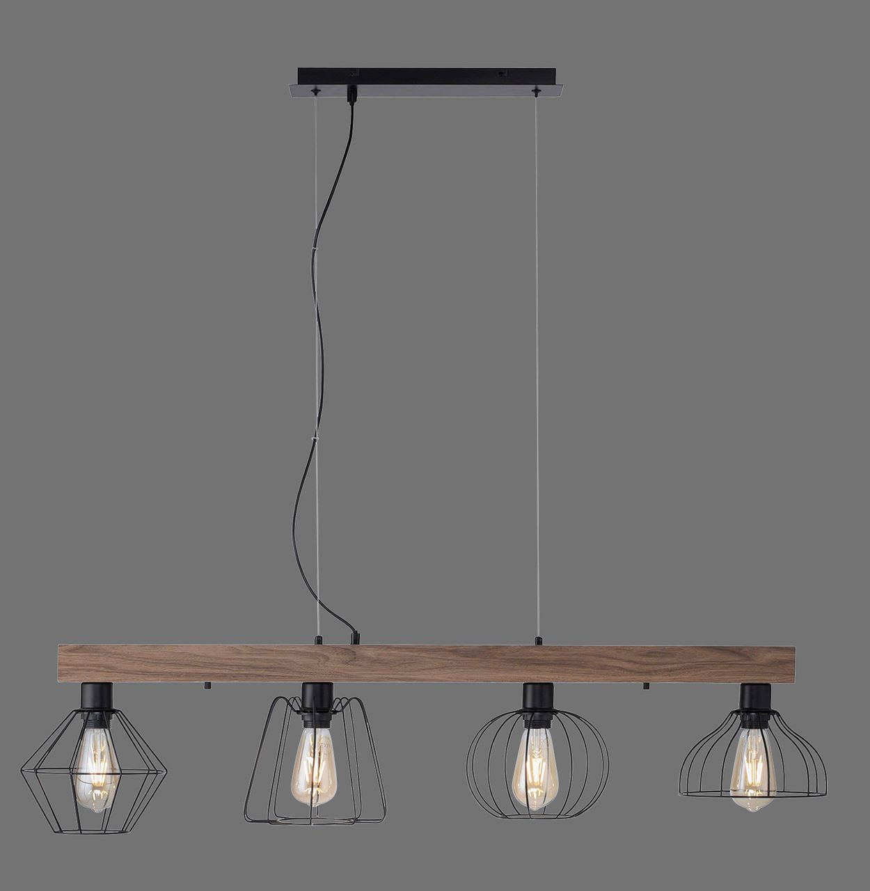 JUST LIGHT LeuchtenDirekt Pendelleuchte KASKA, Holzdekor, 4xE27 max. 40 W, Innenleuchte, IP20