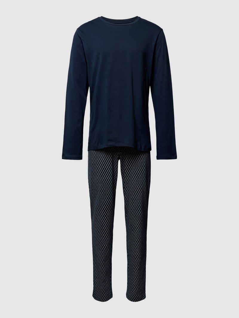 Pyjama mit geripptem Rundhalsausschnitt in marineblau