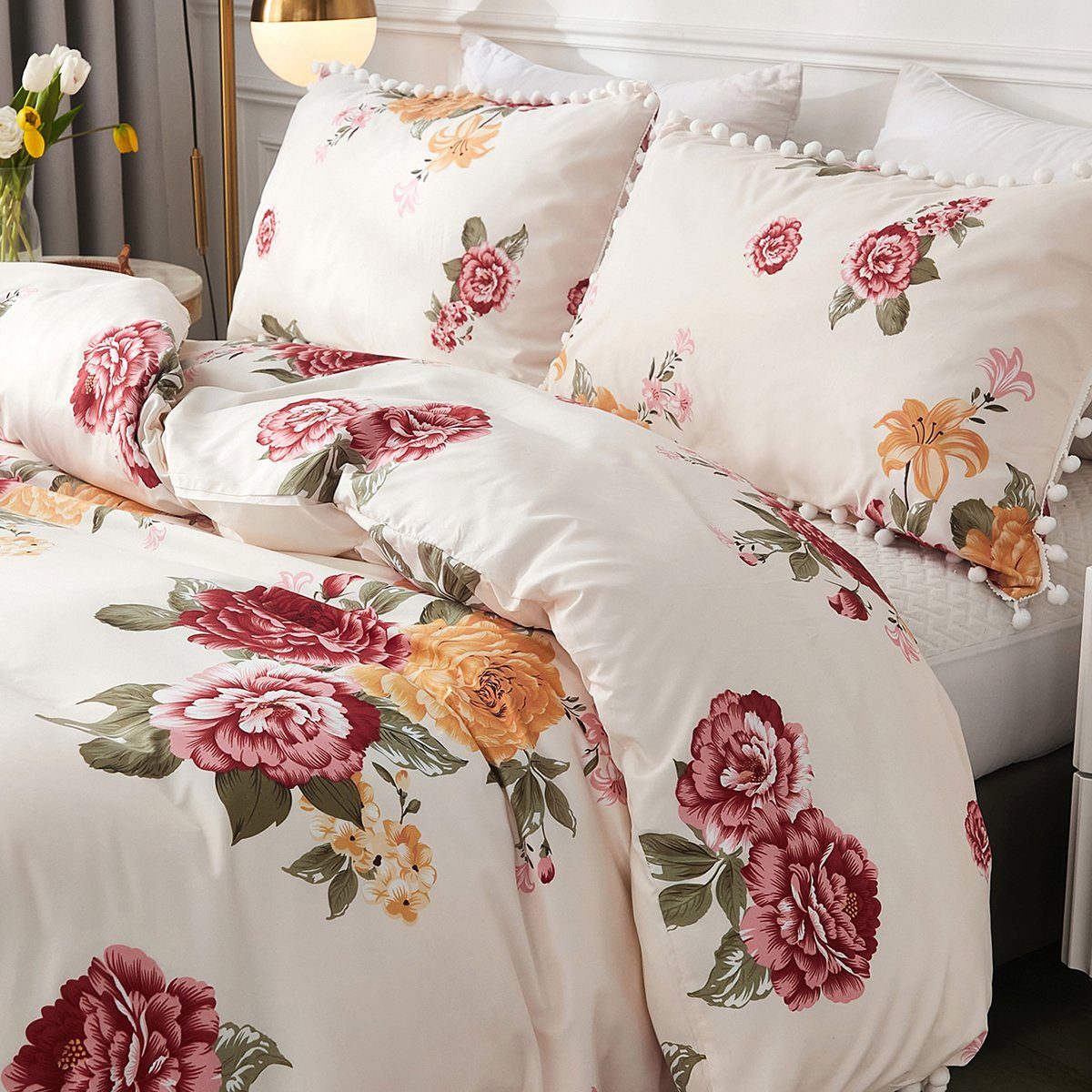 Bettwäsche, HOMEIDEAS, Polyester, 2 teilig, Blume-Bettbezug-Set, Kissenbezug 50×75cm