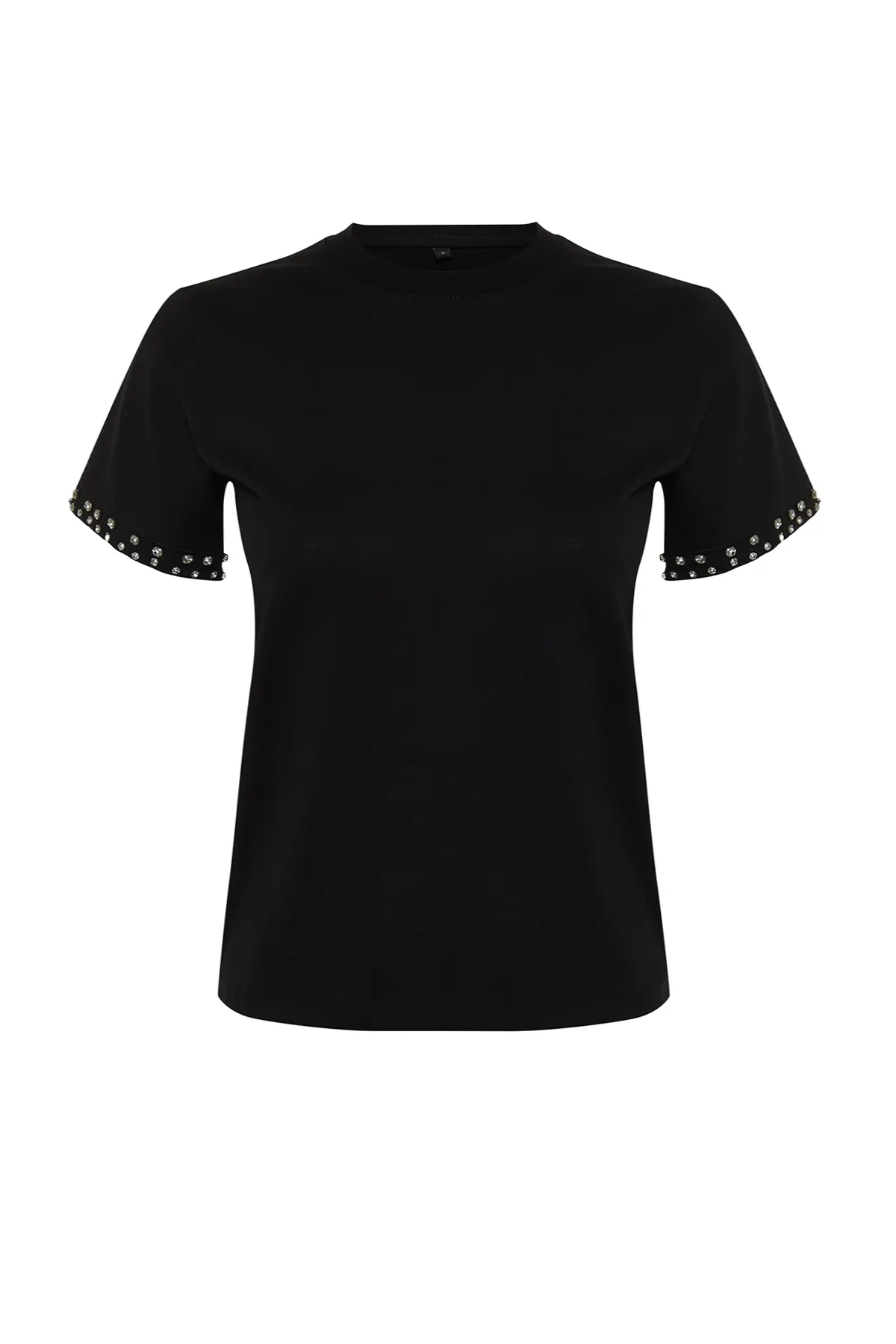 Trendyol Collection  Black Stone Accessoire Detailliertes Strick-T-Shirt mit regulärem Muster TWOSS24TS00070