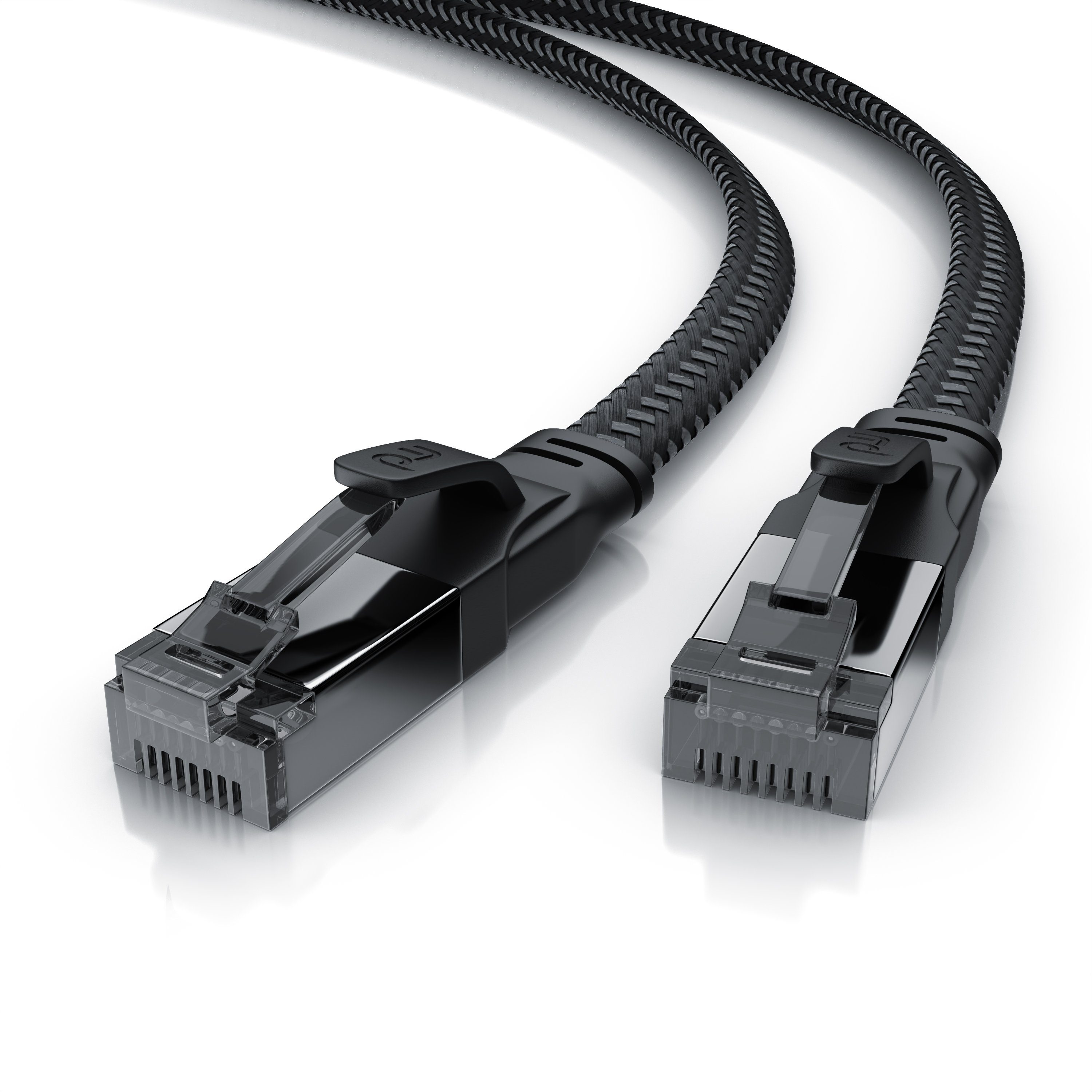 Primewire LAN-Kabel, CAT.8, RJ-45 (Ethernet) (25 cm), CAT 8.1 Netzwerkkabel Flach 40 Gbits Baumwollmantel Patchkabel - 0,25m