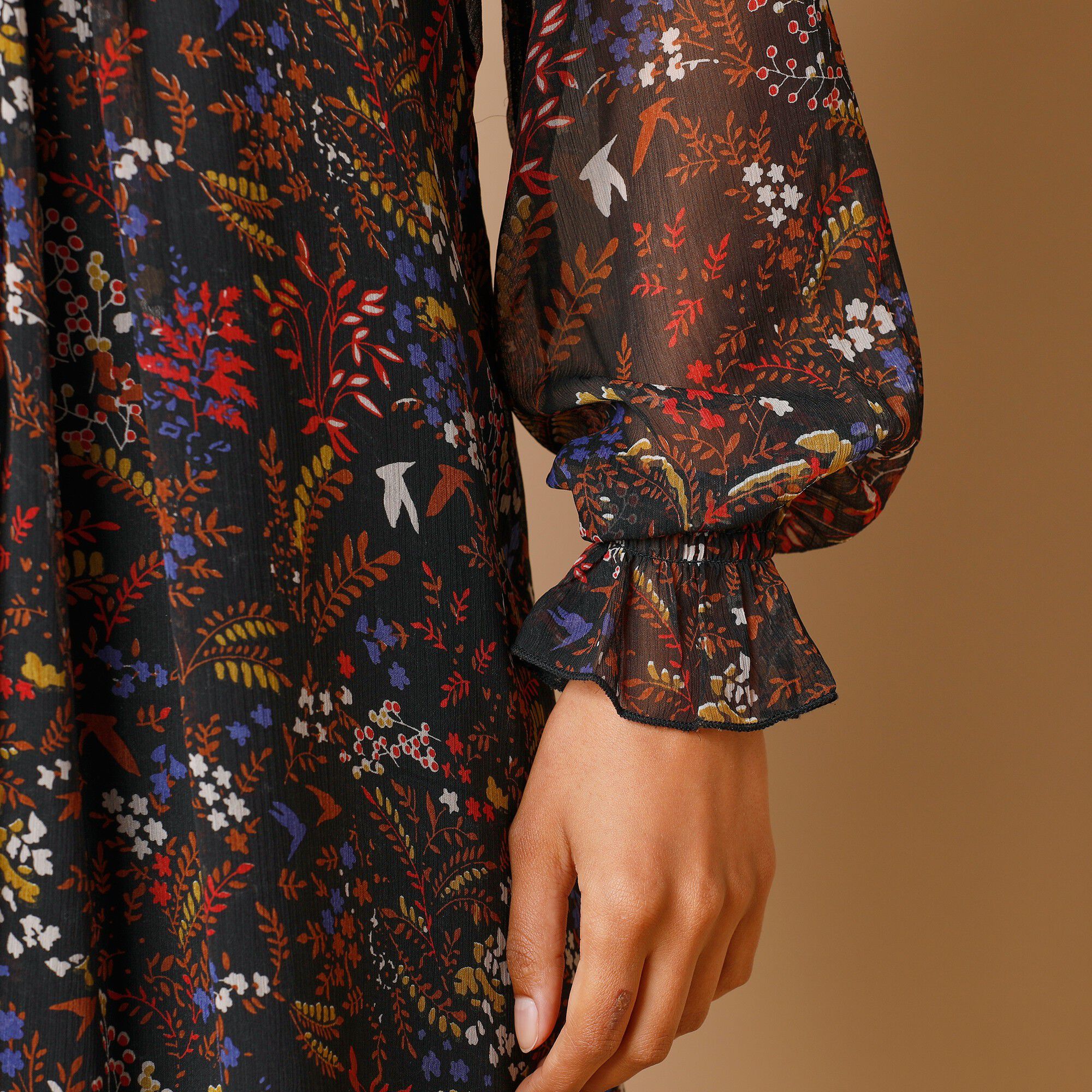 Robe imprimée à plis, imprimé forêt