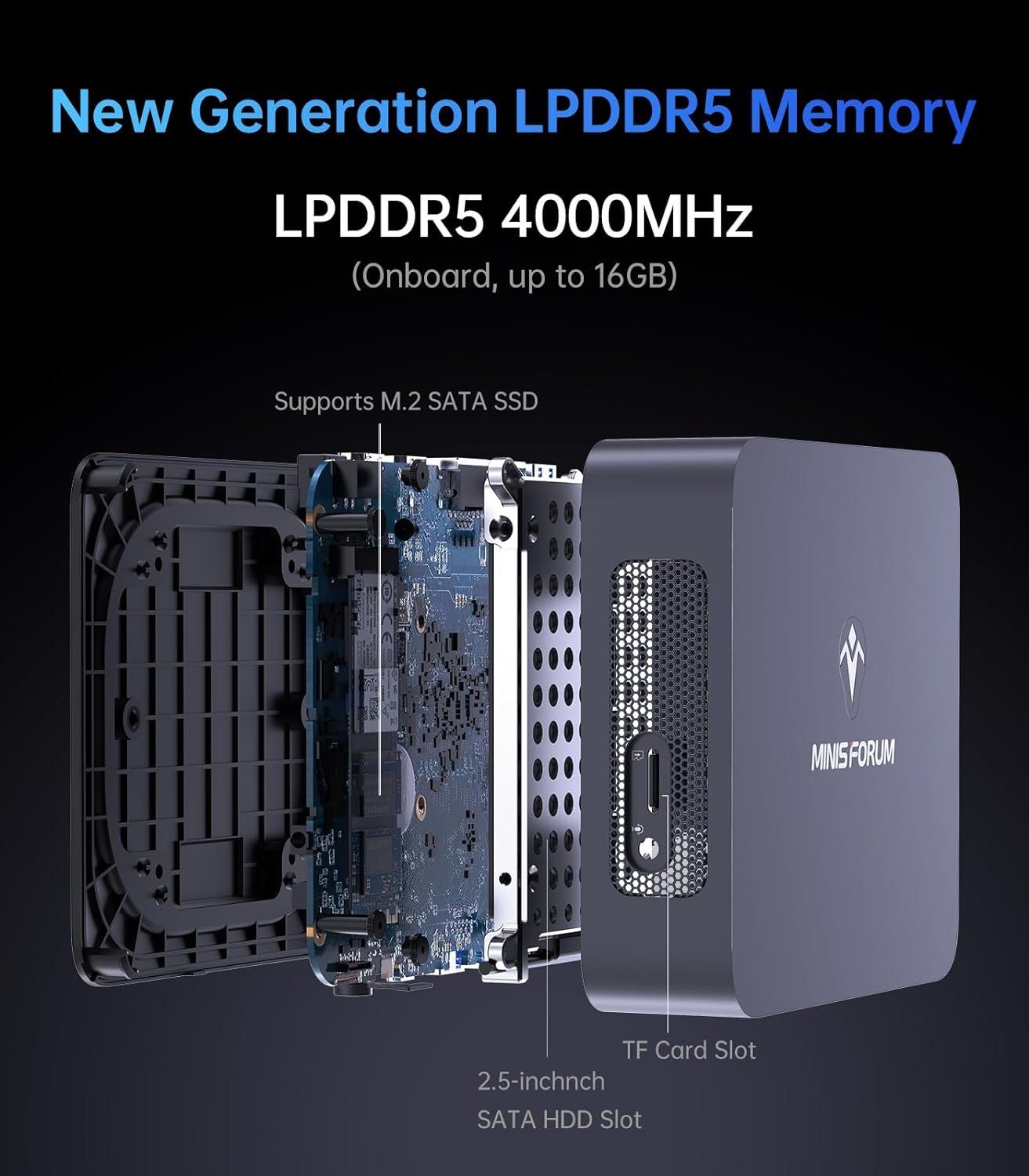 MINIS FORUM UN305C Mini-PC (Intel Core i3 N305, 16 GB RAM, 512 GB SSD, 2 HDMI/USB C, 2 RJ45 LAN, 4 USB-A, 1 Kartensteckplatz xTF. WLAN BT 4.2)