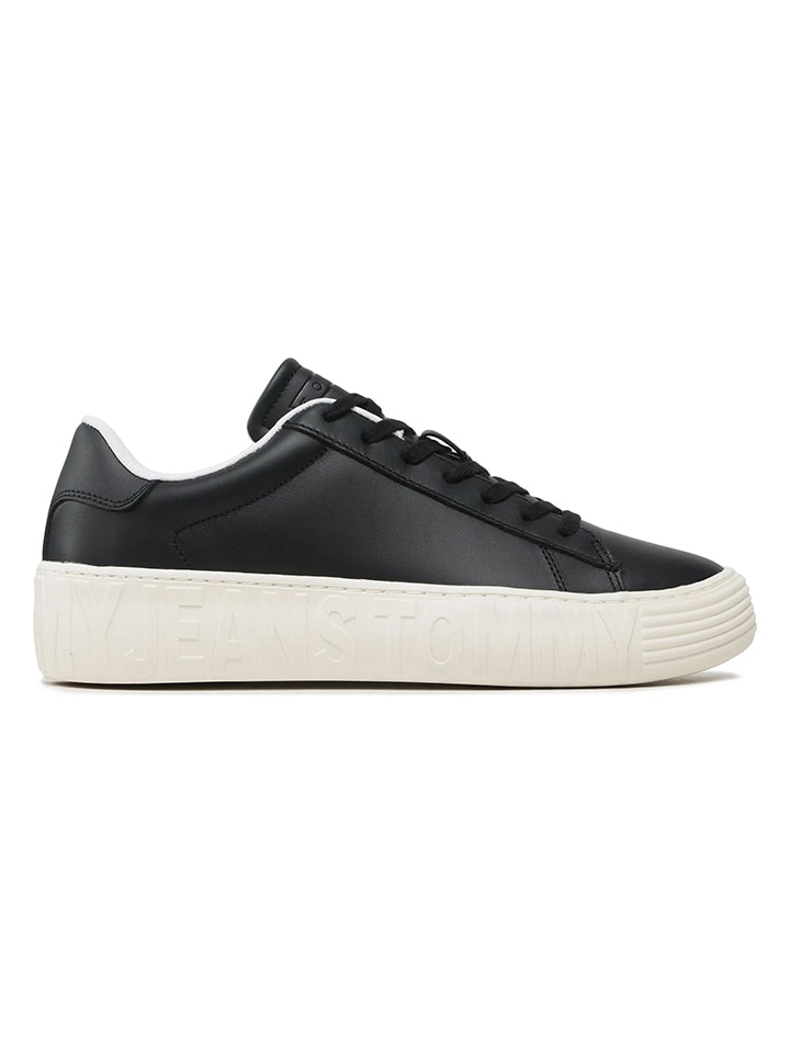 Tommy Hilfiger Shoes Leder-Sneakers in Schwarz/ Weiß günstig kaufen
