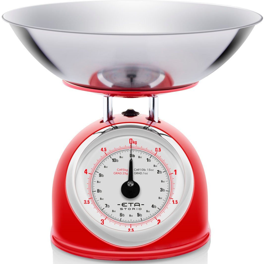 eta Küchenwaage STORIO rot ETA577790030 Retro, (2-tlg), analog, Ganzmetall-Design mit einer Edelstahlschale