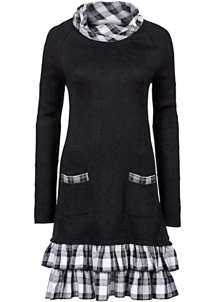 Strickkleid im Materialmix