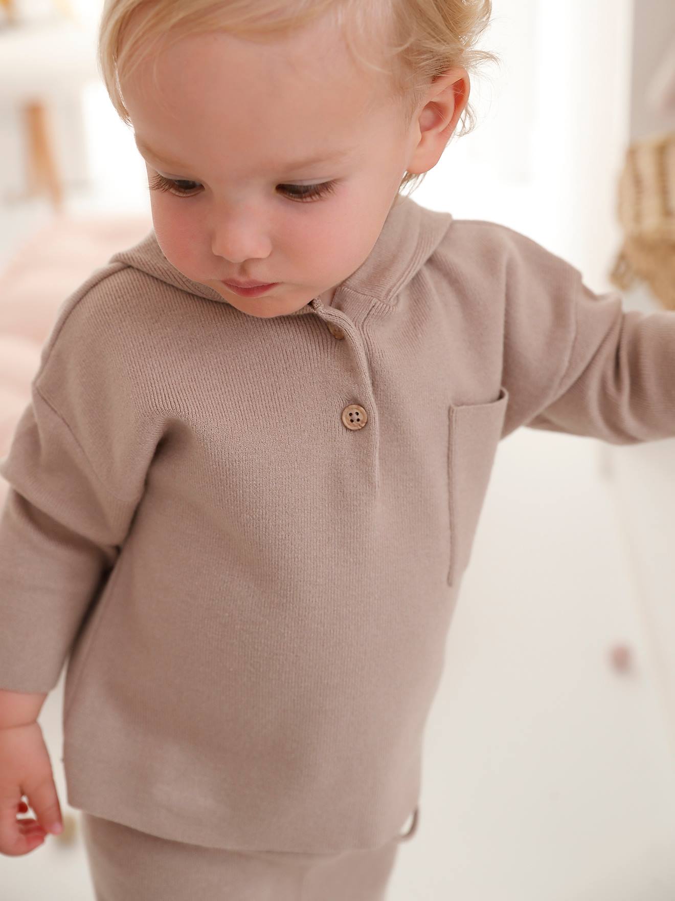 Ensemble bébé en tricot pull + pantalon cappuccino