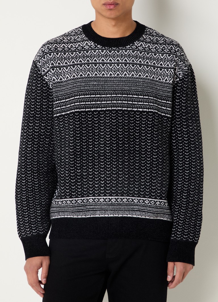 Armani Exchange Chunky knit pullover in wool blend with knitted pattern