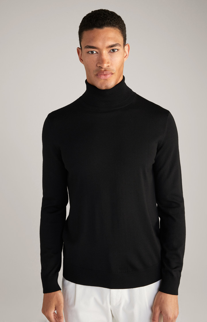 Merinowoll-Rollkragenpullover Donte in Schwarz