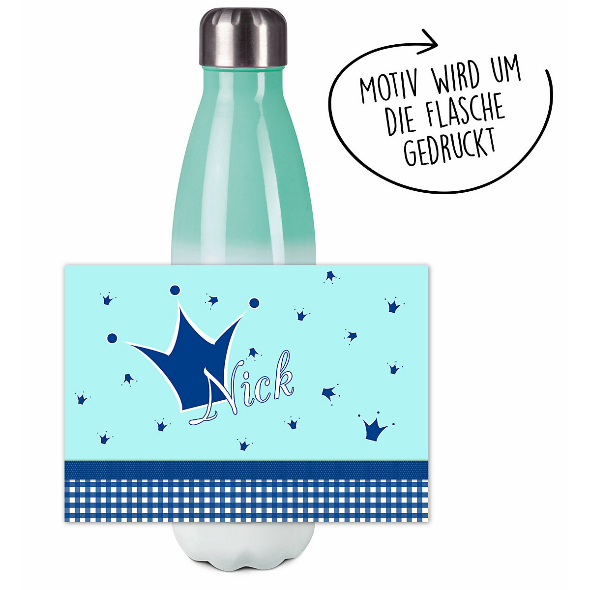 Edelstahl Kinder Thermoflasche / Trinkflasche bunt Krone Farbe hellblau blau Spülmaschinenfest, Auslaufsicher, Bruchfest, Doppelwandig, Für Heißgetränke geeignet, Mit Deckel, Isoliert