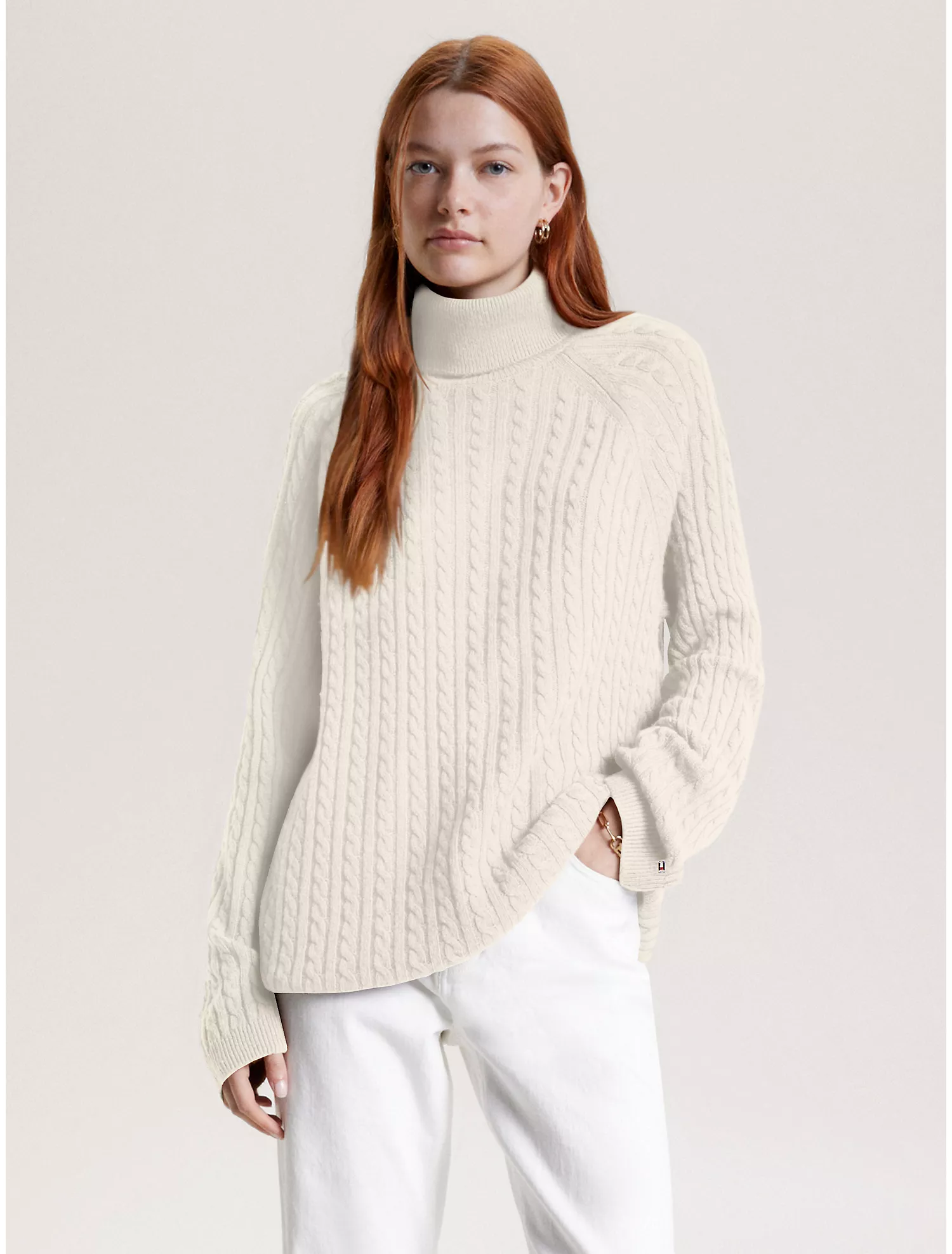 Wool Cable Knit Turtleneck Sweater