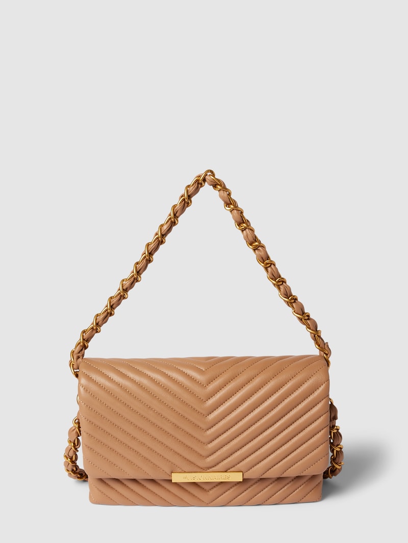 Umhängetasche mit Label-Detail Modell 'IRIS' in camel