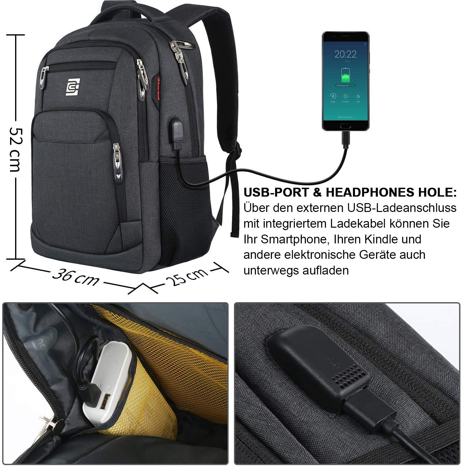 OKWISH Laptoprucksack Laptop Rucksack Rucksäcke Schulrucksack Laptoptasche Wasserbeständig (Laptop Notebook Tasche Schule Uni Rucksack Freizeitrucksack, Sportrucksack, mit USB-Anschluss, Anti-Diebstahl, Backpack mit Laptopfach), Herren Damen Jungen T