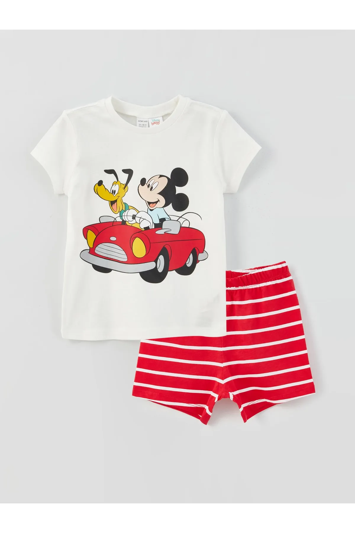 LC Waikiki  2er-Set aus T-Shirt und Shorts für Baby-Jungen mit Rundhalsausschnitt und Disney-Aufdruck, kurzärmlig