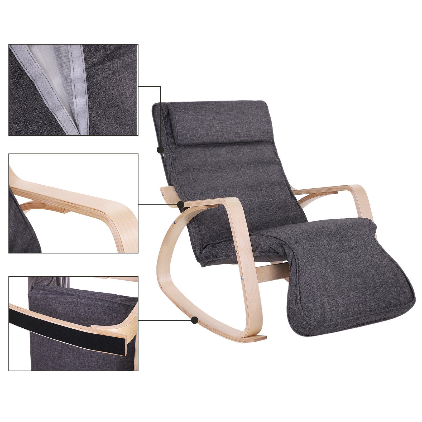 SONGMICS Relaxsessel Schaukelstuhl, 5-Fach Verstellbarer Schwingsessel