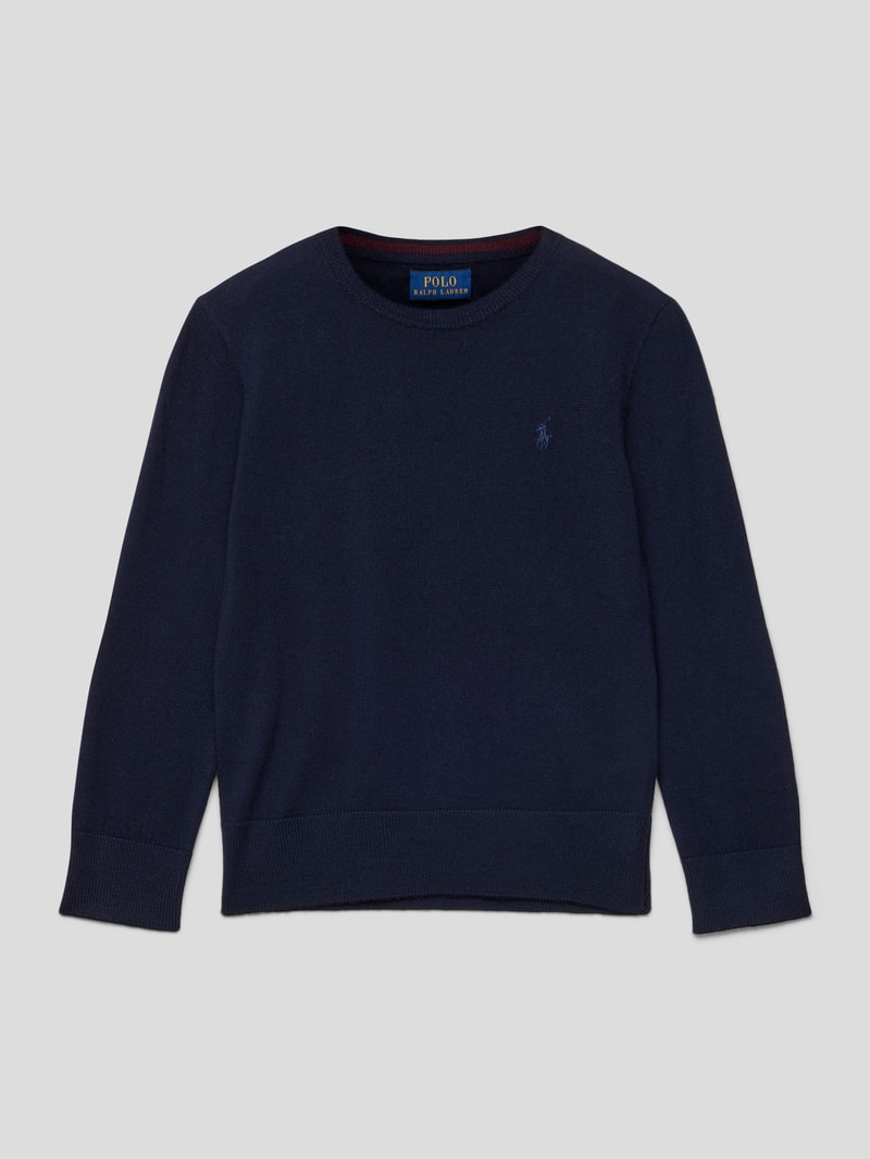 Strickpullover aus Wolle mit Logo-Stitching in marineblau