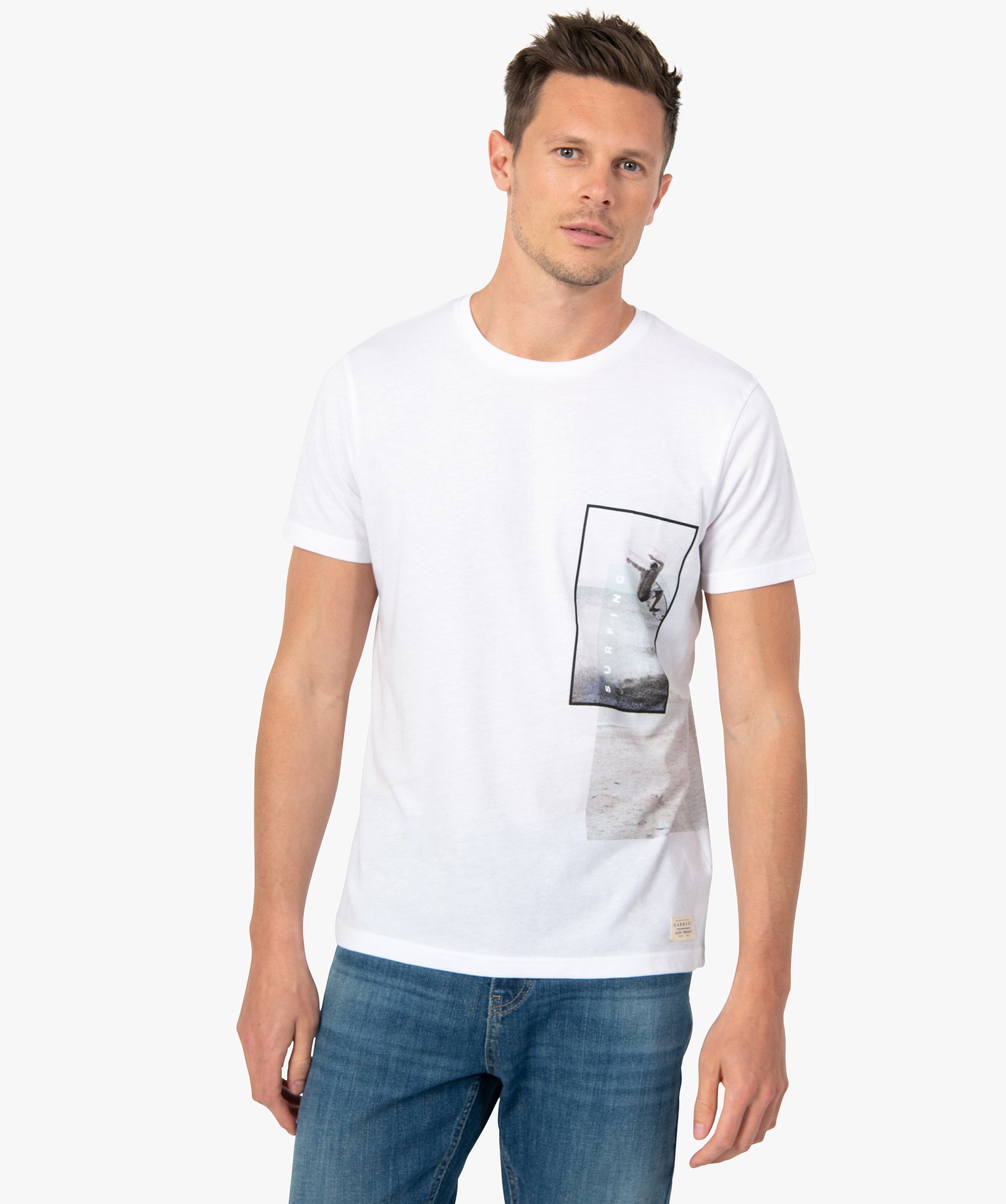 Tee-shirt homme à manches courtes motif surf blanc | GEMO
