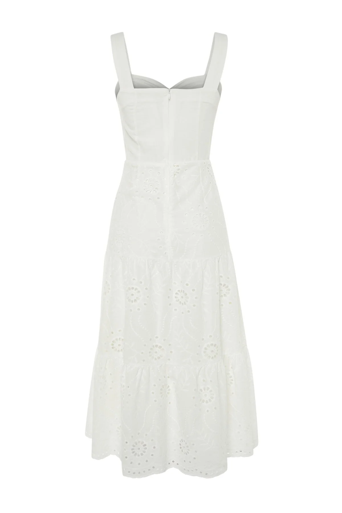 Trendyol Collection  Weißes Midikleid mit Taillenöffnung, gefüttert und bestickt, gewebtes Kleid TWOSS23EL00156