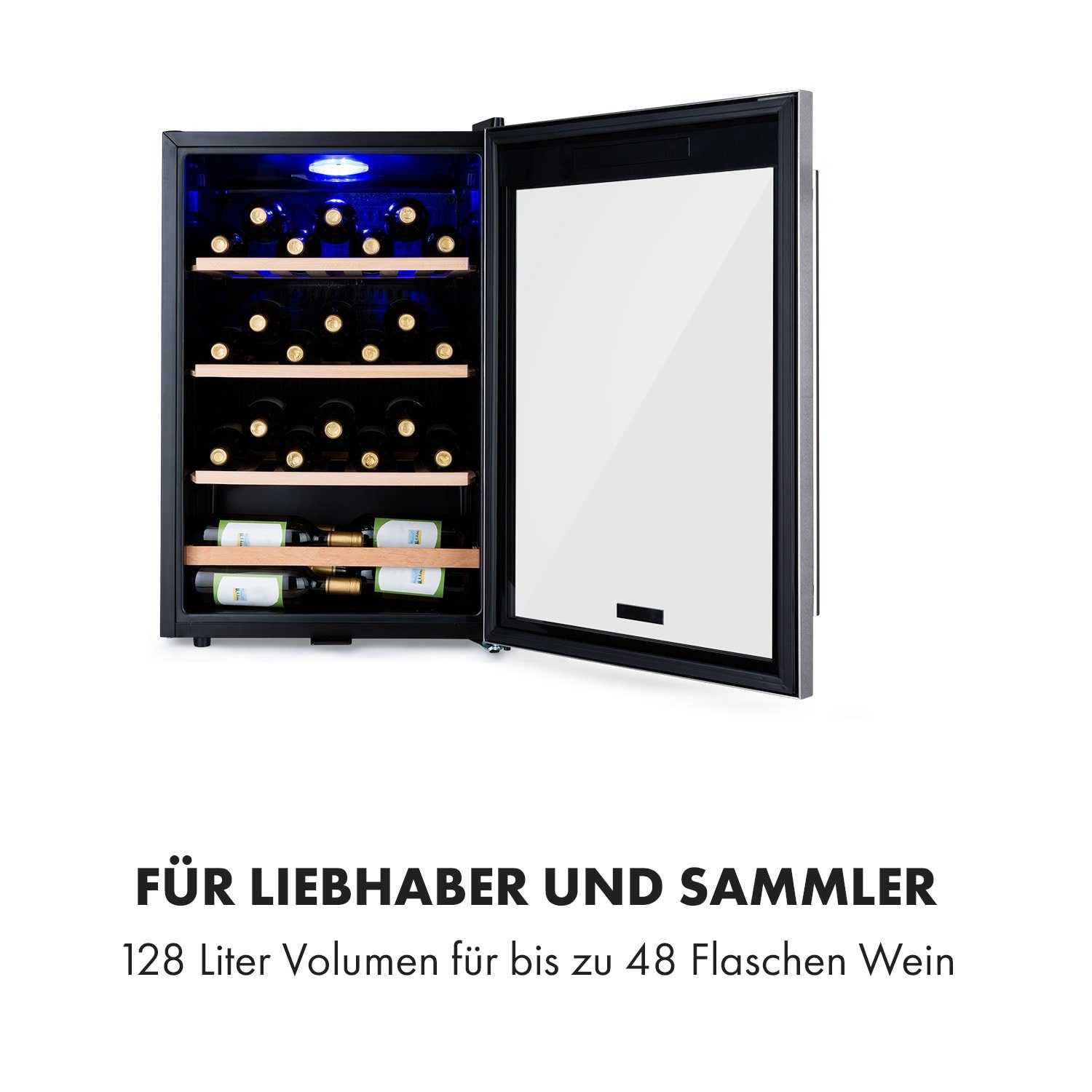 Klarstein Weinkühlschrank Vinamour, für 48 Standardflaschen á 0,75l,Wein Flaschenkühlschrank Weintemperierschrank Weinschrank Kühlschrank