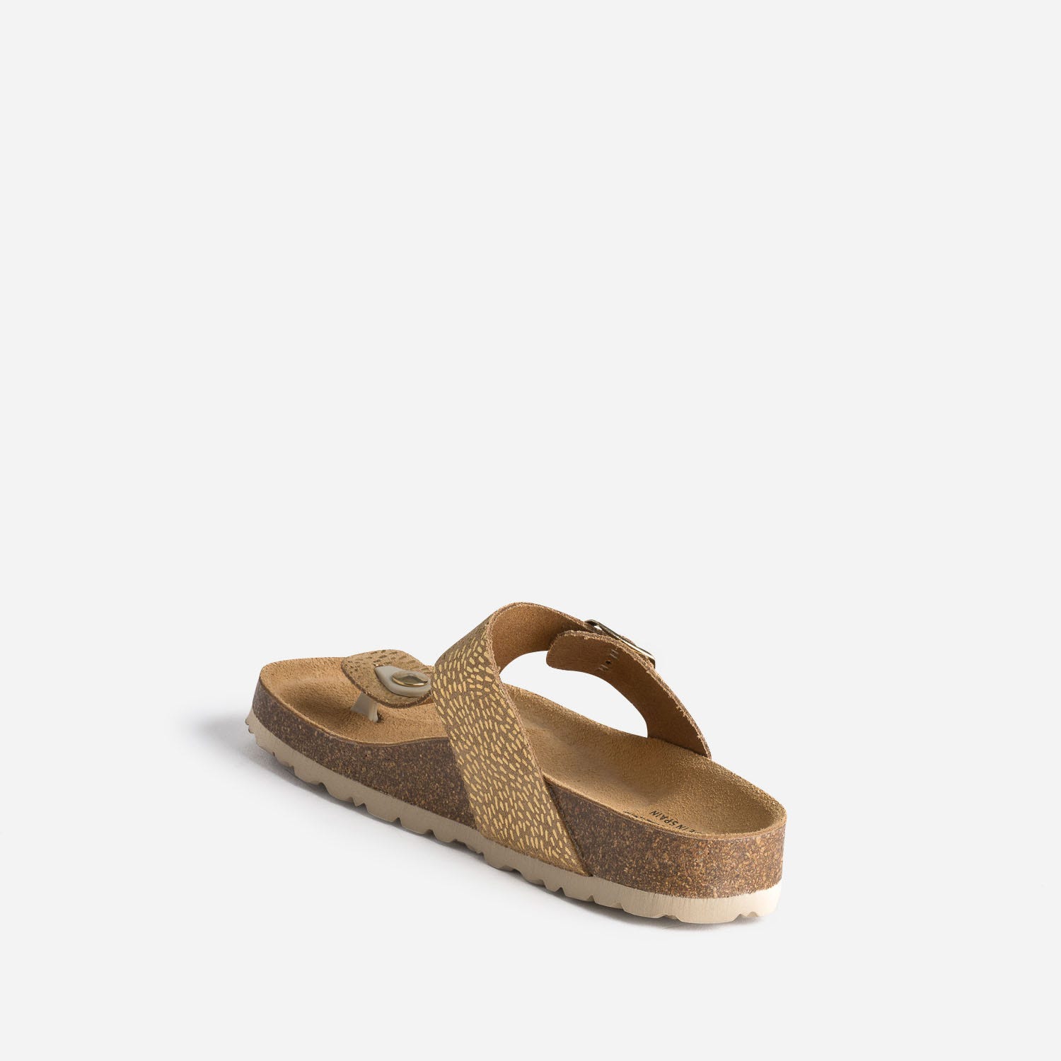 Tong anatomique beige en cuir velours détails dorés