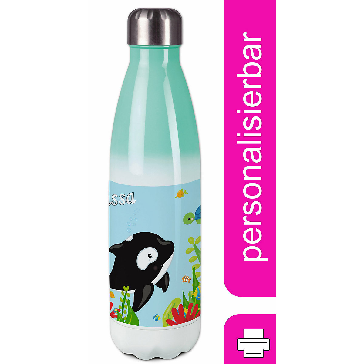 Edelstahl Kinder Thermoflasche / Trinkflasche bunt Unterwasserwelt Spülmaschinenfest, Auslaufsicher, Bruchfest, Doppelwandig, Für Heißgetränke geeignet, Mit Deckel, Isoliert