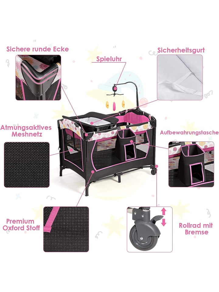 COSTWAY 4 in 1 Reisebett 2 Ebenen in Rosa günstig kaufen 108 cm