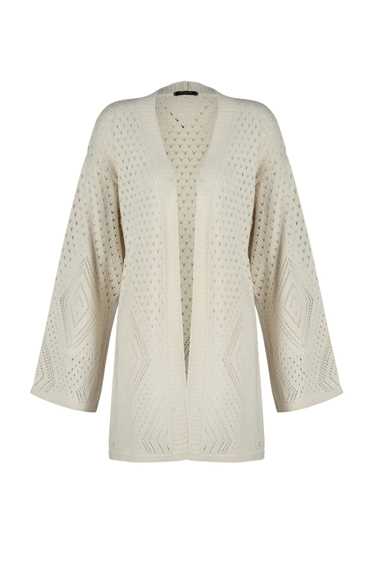 Trendyol Collection  Steinfarbene Oversize-Midi-Strickjacke mit Lochmuster TWOAW24HI00331