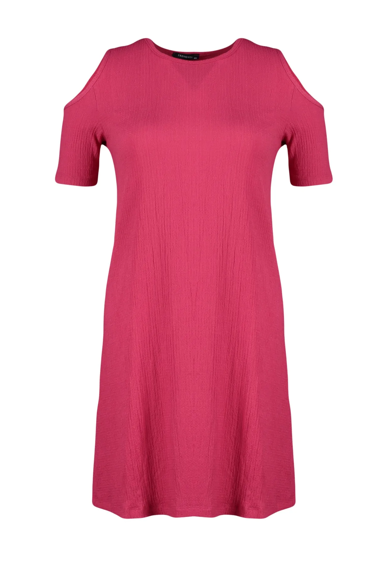 Trendyol Curve  Fuchsiafarbenes, detailliertes Strickkleid mit A-Linien-Ausschnitt TBBSS22EL2986