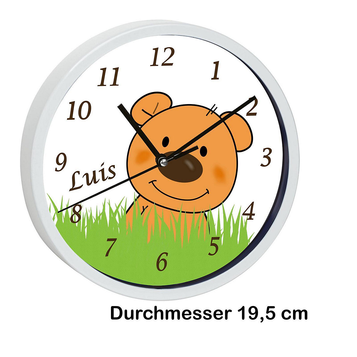 Kinder Wanduhr personalisiert mit Name Teddy Bär-Graß