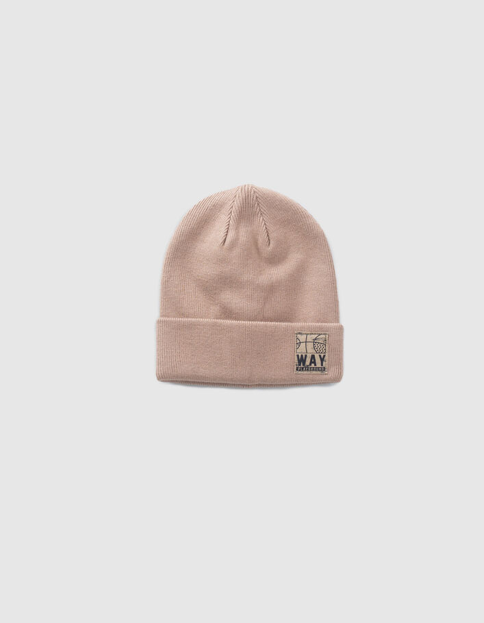 Bonnet beige tricot étiquette basketball garçon
