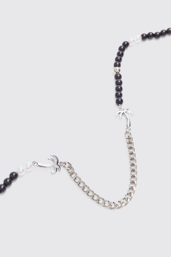 Palm Tree Charm Pearl Chain Necklace