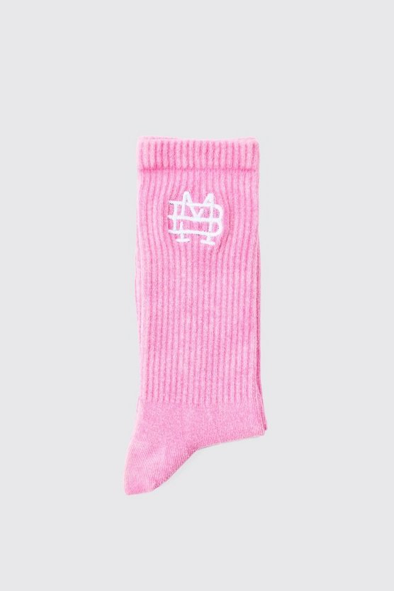 Pinke Socken mit Acid-Waschung und Bm-Stickerei