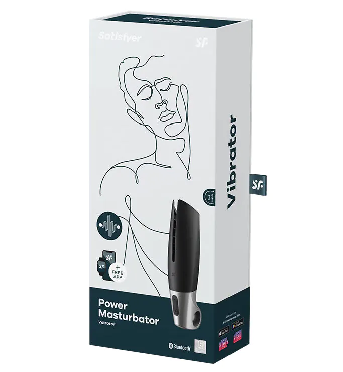 „Satisfyer Power Connect“ programėlė, juodos ir sidabrinės spalvos masturbatorius