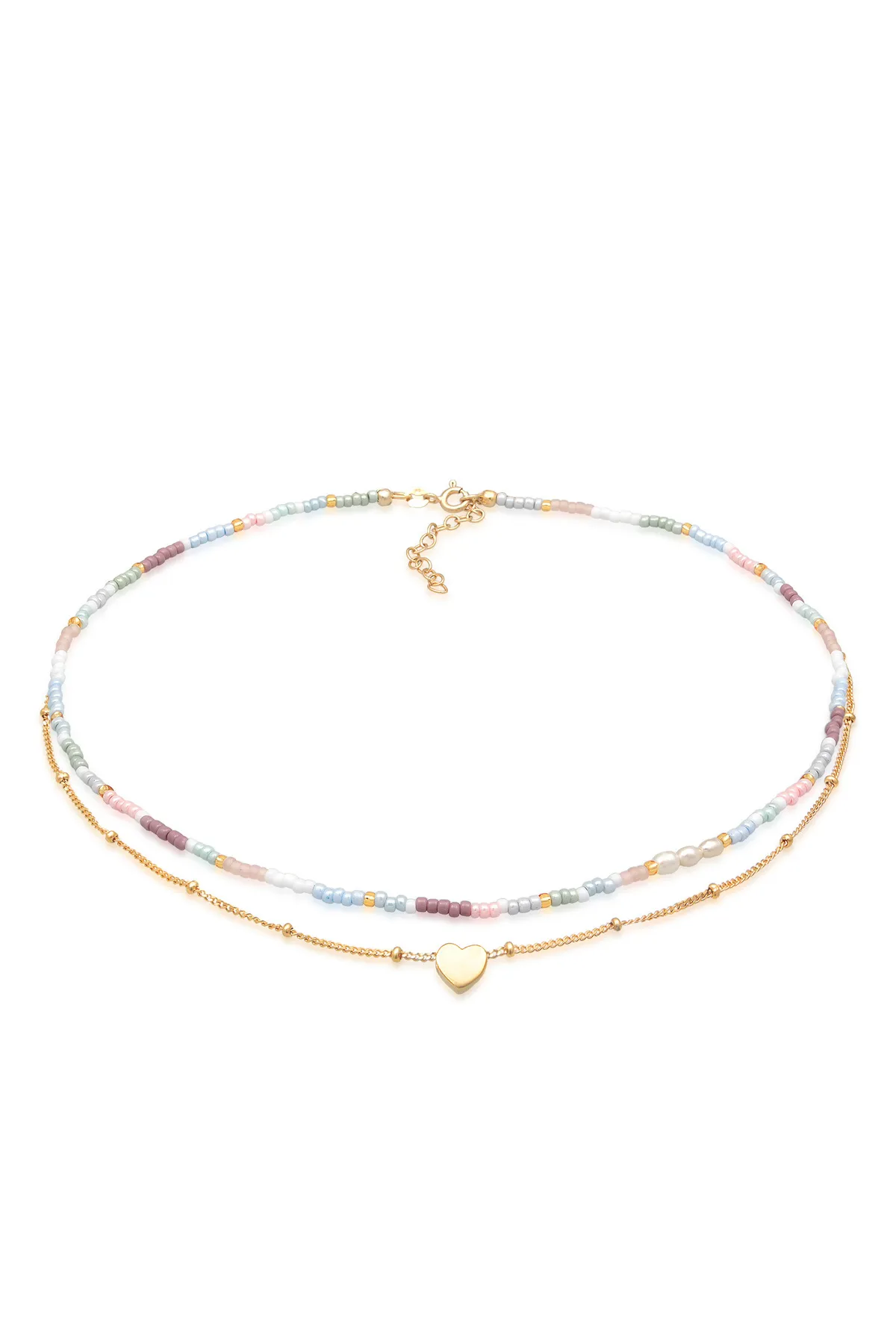 ELLI  Halskette Choker Layer Herz Glasperlen 925 Silber vergoldet