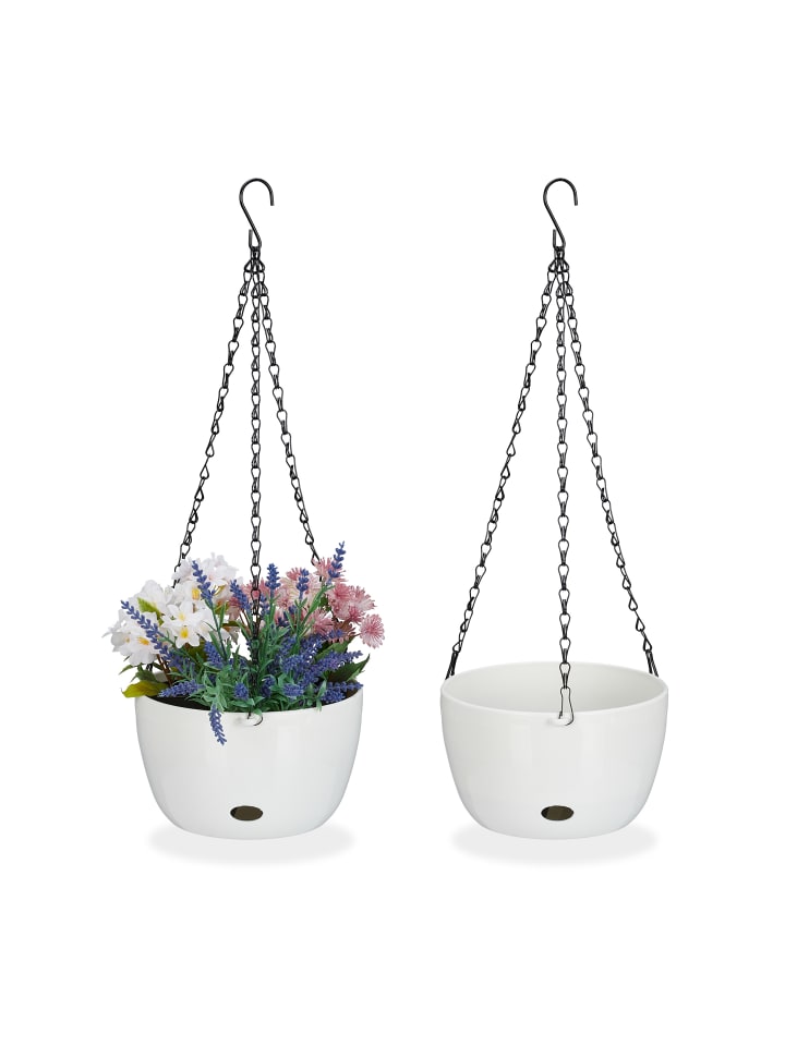 relaxdays 2 x Blumenampel in Weiß - (H)56 x Ø20,5 cm günstig kaufen onesize