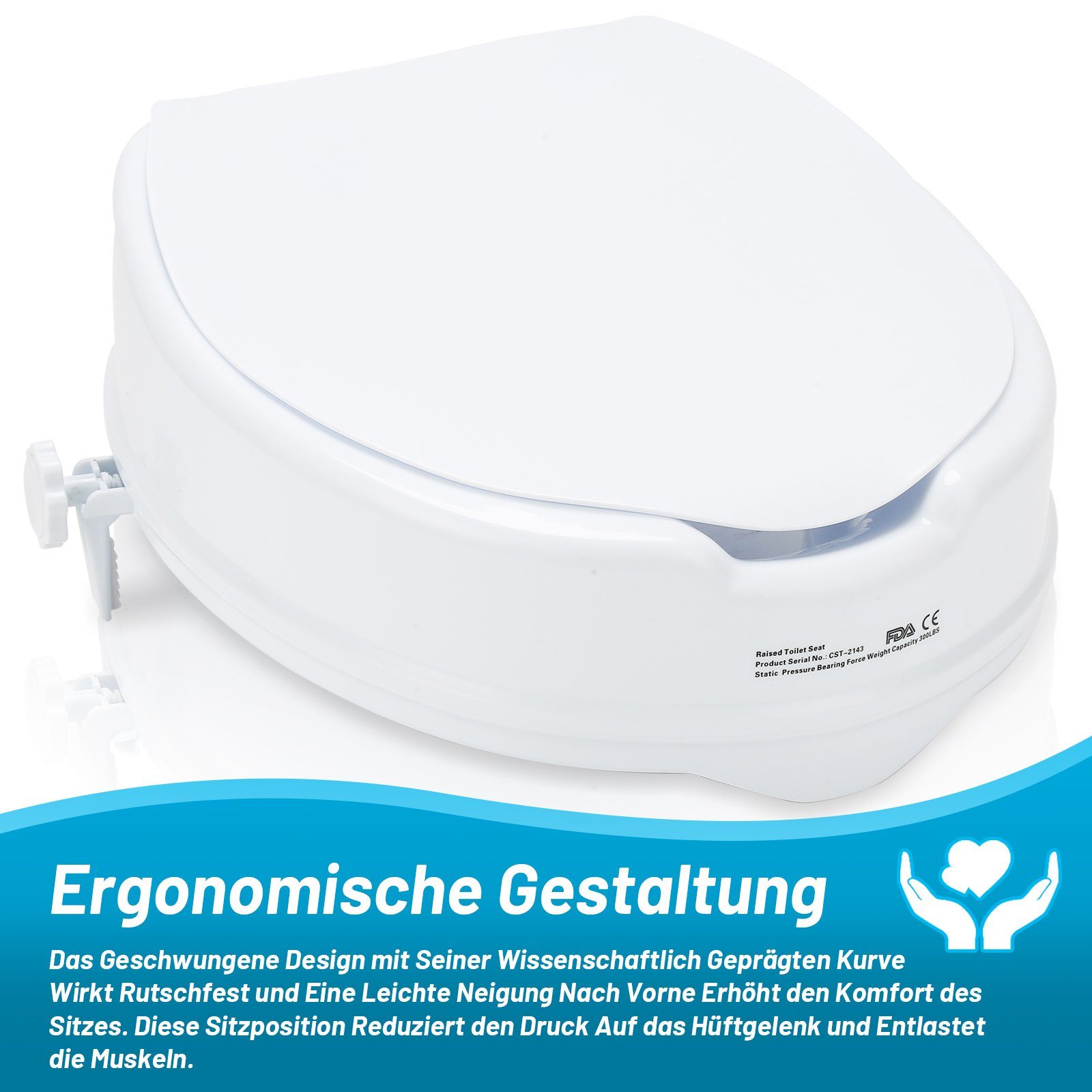Lospitch Toilettensitzerhöhung Toilettensitzerhöhung mit Deckel 10 cm Toilettenaufsatz bis 150kg, 10 cm