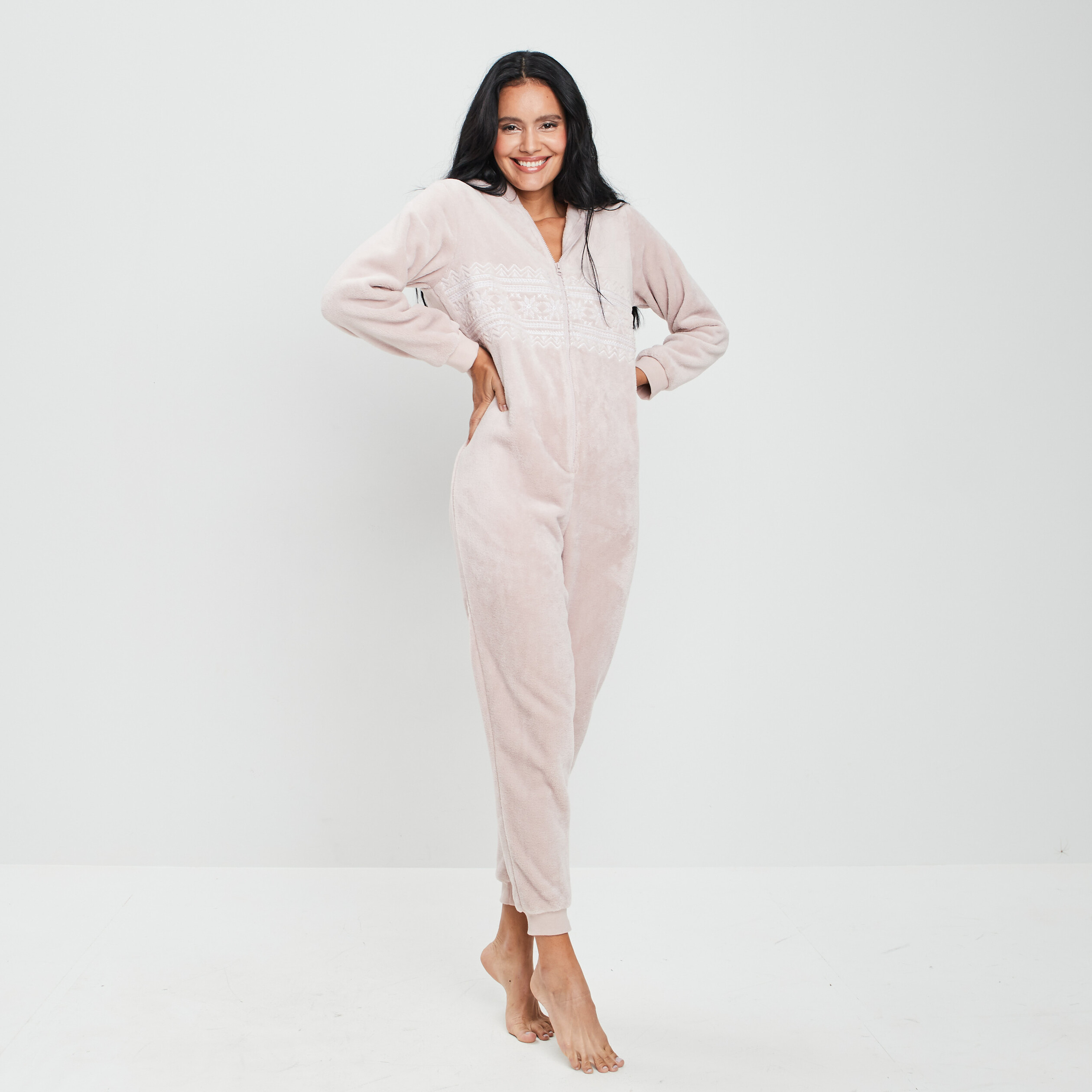 Combinaison pyjama à capuche rose clair femme | La Halle