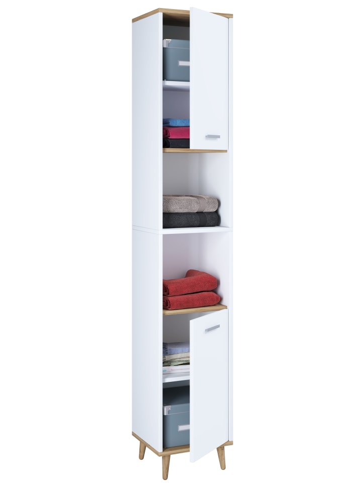 VCM  Holz Badmöbel Bad Hochschrank Badschrank Landos in Weiß / Honig-Eiche günstig kaufen onesize