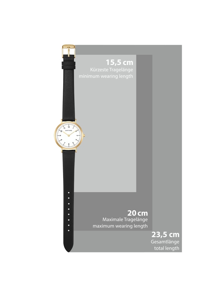 Eastside NY Damen Quarzuhr gelbgold Echtleder schwarz in schwarz günstig kaufen 20 cm
