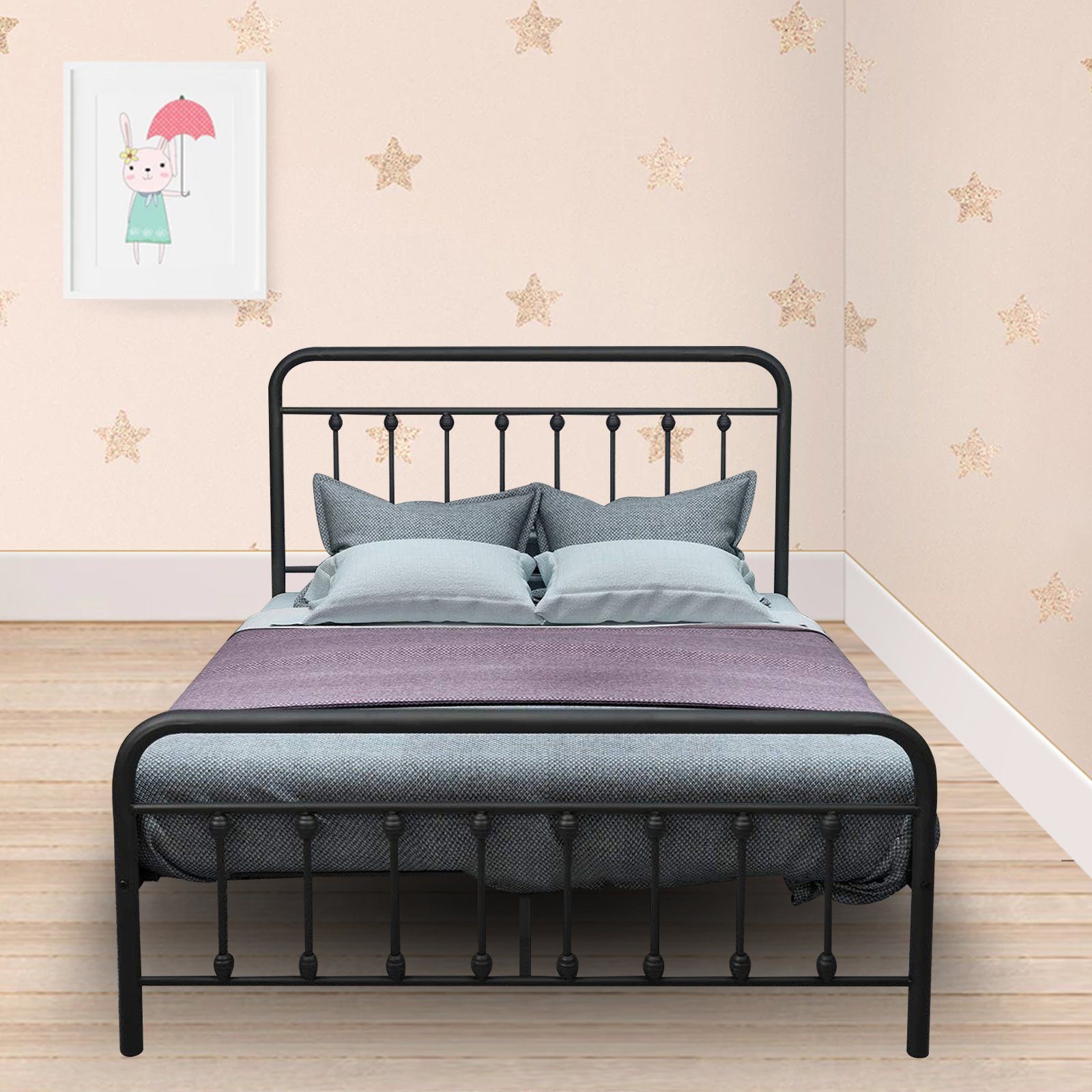 OKWISH Metallbett Bett Tagesbett Eisenbett Doppelbett (Modern Gästebett Jugendbett, Bettrahmen Metallbett Bettgestell aus Metall mit Lattenrost), ohne Matratze