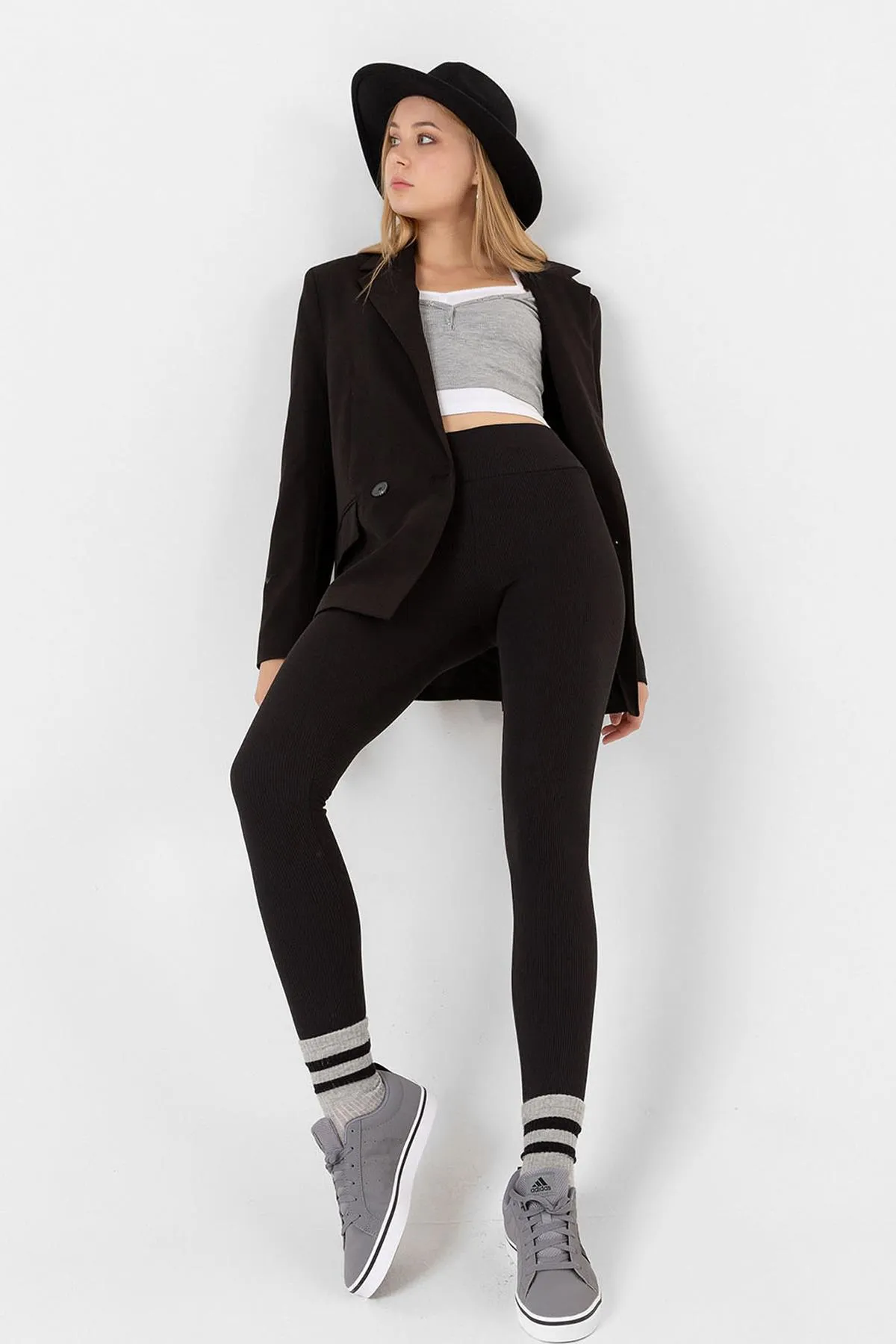 Domoda  Schwarze Fleece-Innenseite, elastische, erhöhte, gerippte, kombinierte Interlock-Winter-Strickstrumpfhose