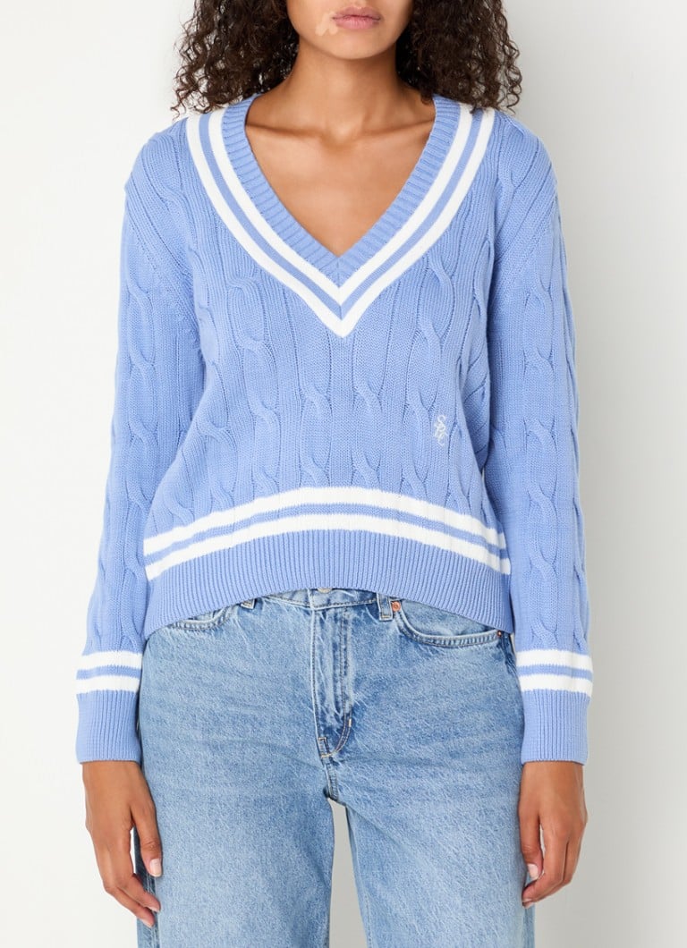 Sportlicher und eleganter Connecticut-Zopfstrickpullover mit Logoprint