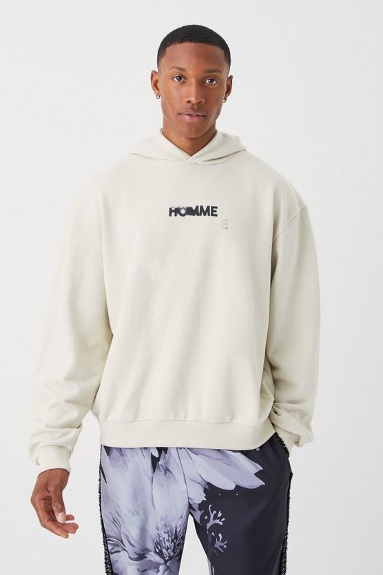 Kastiger Oversize Hoodie mit Print