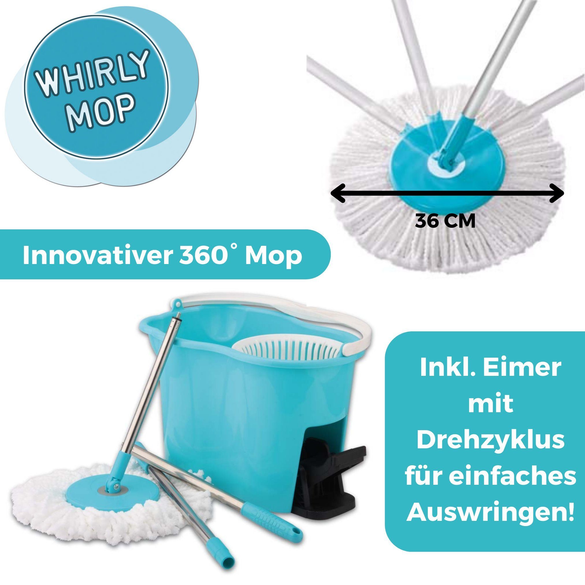 Best Direct® Wischmopp Whirly Mop, beutellos, Komplett Set mit Eimer und Pedal zum Auswringen, Bodenwischer
